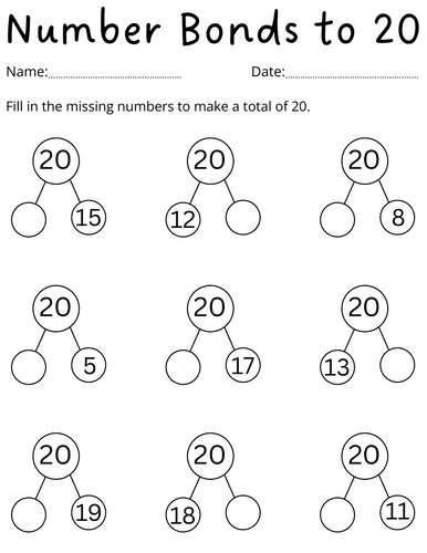 printable number bonds to 20 practical activities - number bonds to 20 worksheet