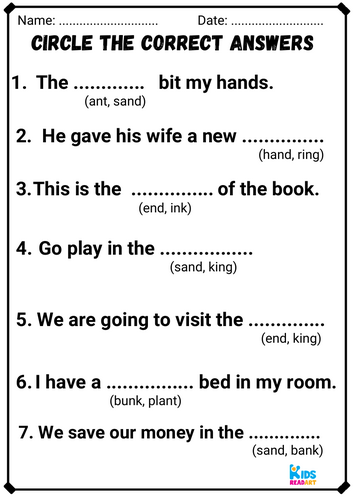 Ending N Blends worksheets