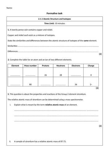 OCR (A) A Level Chemistry Formative Task - 2.1.1