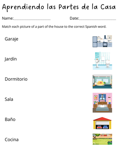 printable parts of the house spanish worksheet - Aprendiendo las Partes de la Casa