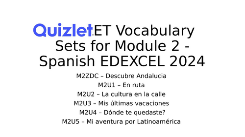 EDEXCEL 2024 Spanish Module 2 - Vocabulary Sets (QUIZLET)