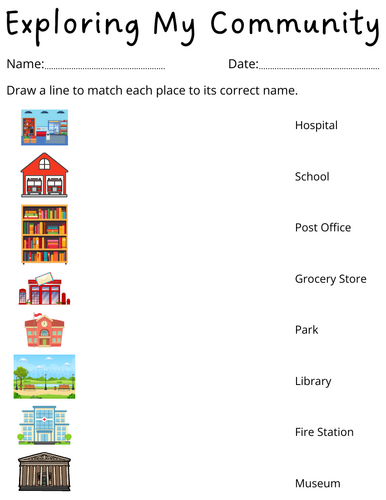 printable preschool places in the community worksheets for kindergarten