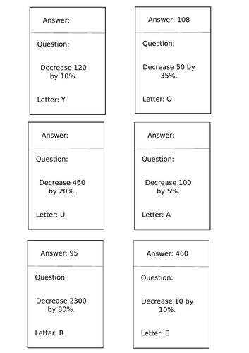 Percentage Decrease Loop Cards