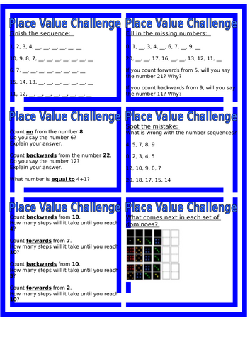 Year 1 Maths Challenges Place Value