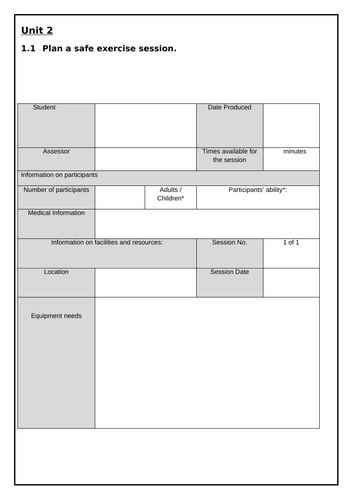 NCFE Level 1 Award in Exercise Studies 500/7997/9 Unit 2