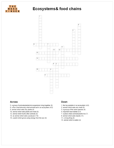 Ecosystems and food chains crossword (KS2 science)