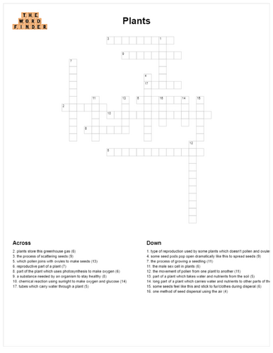 Plants Crossword (KS2 Science)