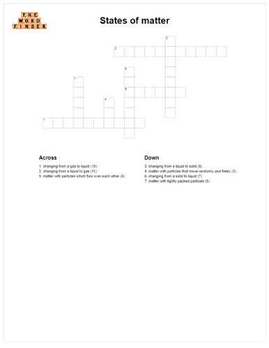 States of matter crossword (KS2 Science)