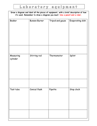 Year 7 - Introduction L2 - Lab equipment worksheet