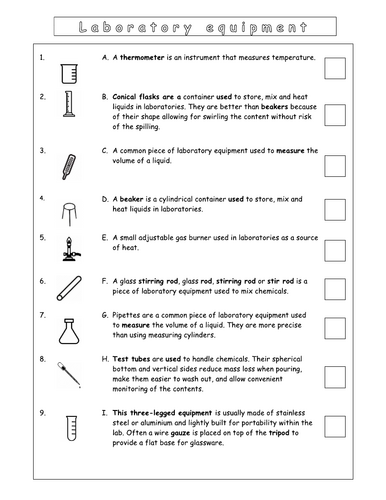 Year 7 - Introduction L2 - Match up activity lab equipment.