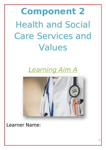 Heath and Social Care **Component 2 Learning Aim A** BTEC Level 1/2