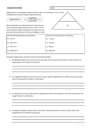 B1 Magnification / Microscopes Worksheet Pack