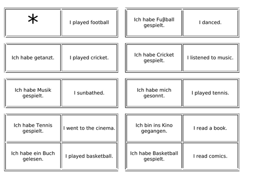 simple past tense ( perfect tense)  German domino game