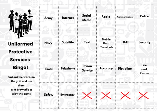 Uniformed Public Services - Communication - Level 2 - Bingo Game - Lesson Filler