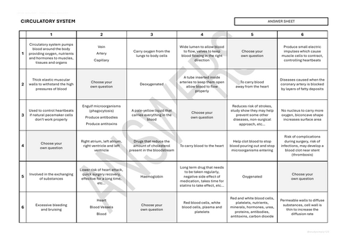 B2 Cardiovascular System Challenge Grid