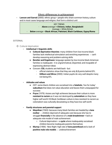 A-level Sociology - Education - Ethnicity notes