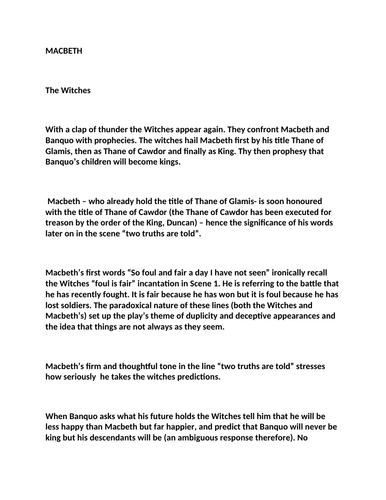 GCSE ENGLISH LITERATURE: Macbeth- the witches, Macbeth and Banquo