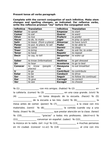 Present tense all verbs paragraph | Teaching Resources