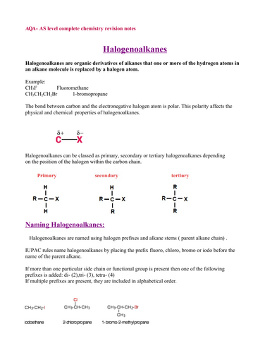 Halogenoalkanes  for AQA