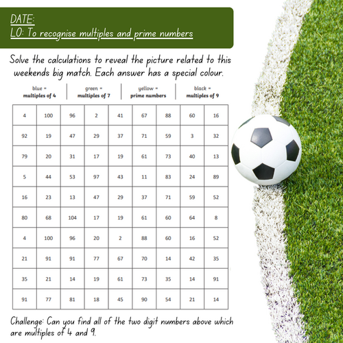 Multiples and Prime Numbers - Football Theme