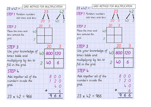 Step-by-step guide to using the grid method for multiplication