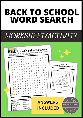 Back to School Word search for Middle School - The New School Year