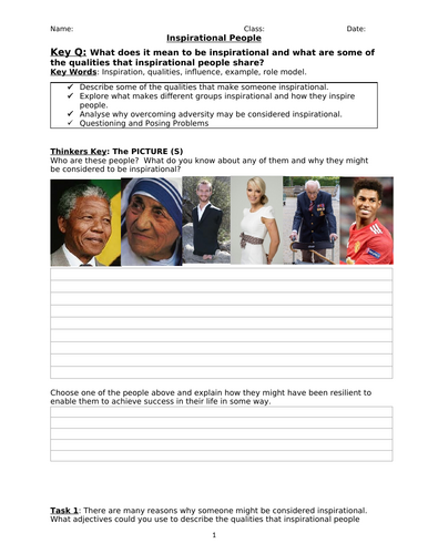 KS3 Religious studies (KS4 core religious studies) inspirational people unit of work