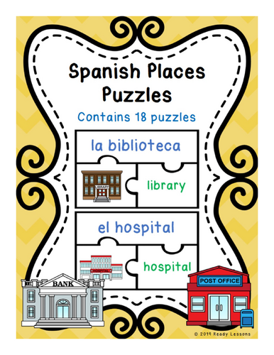 Places in Spanish Community Buildings Game Puzzles ELL ESL Newcomer Activity