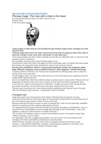 Brain Structure and Phineas Gage