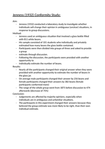 AQA ALEVEL PSYCHOLOGY - Social Influence: Jenness (1932) Conformity Experiment