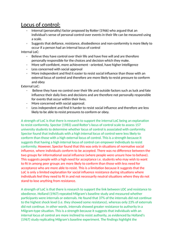 AQA ALEVEL PSYCHOLOGY - Social Influence: Locus of Control