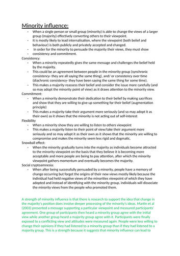 AQA ALEVEL PSYCHOLOGY - Social Influence: Minority Influence