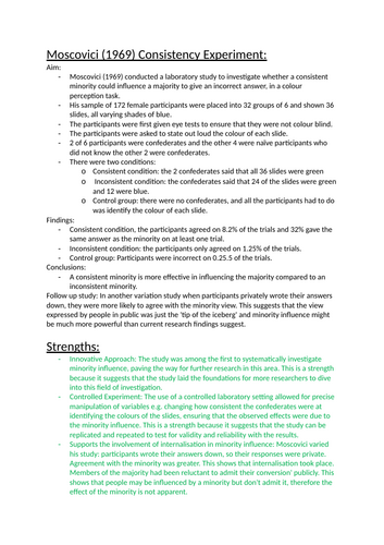 AQA ALEVL PSYCHOLOGY - Social Influence: Moscovici (1969) Consistency Experiment