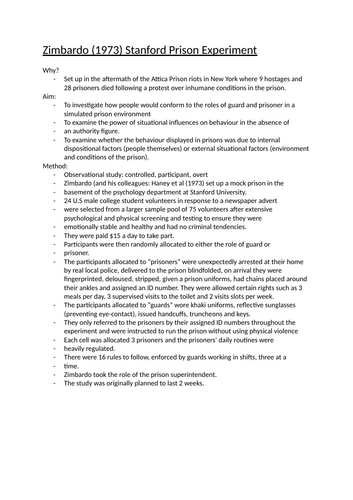 AQA ALEVEL PSYCHOLOGY - Social Influence: Zimbardo’s (1973) Stanford Prison Experiment