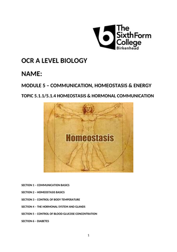 OCR A LEVEL BIOLOGY A H420 MODULE 5 HOMEOSTASIS & HORMONAL COMMUNICATION