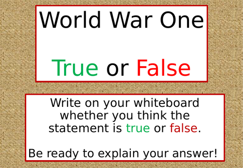 World War One True or False Game