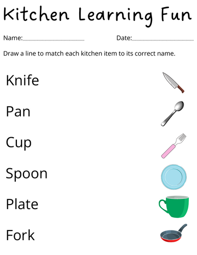 kids kindergarten things in the kitchen worksheet - preschool kitchen tools