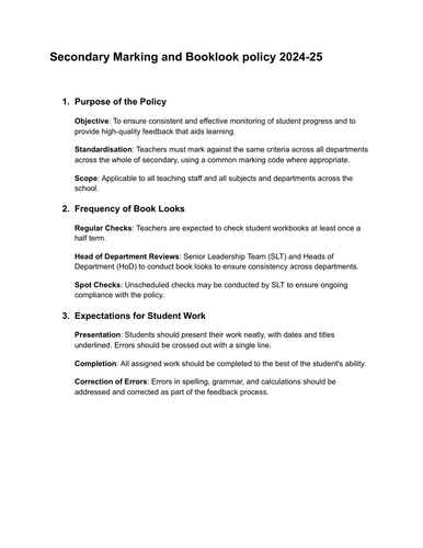 Secondary Marking and Booklook Policy