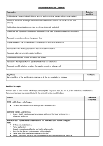 iGCSE Geography Revision Checklists