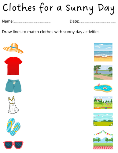 clothes for sunny day worksheet for kindergarten