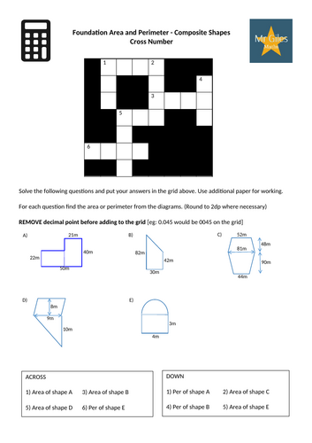 Foundation Area and Perimeter - Composite Shapes Cross Number