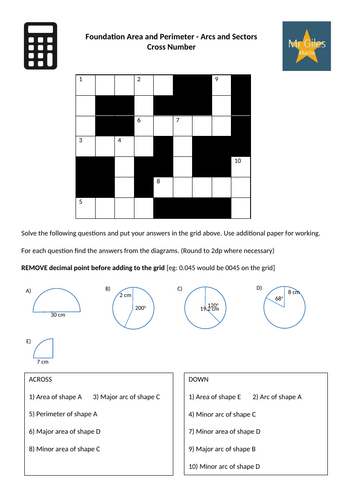 Foundation Area and Perimeter Topic Cross Number Bundle