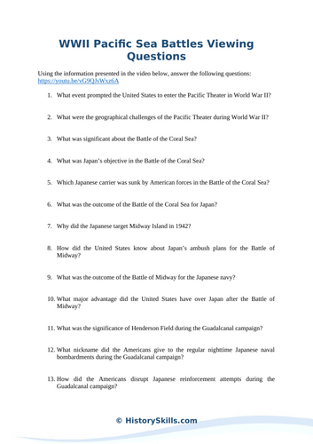 WWII Pacific Sea Battles Viewing Questions Worksheet