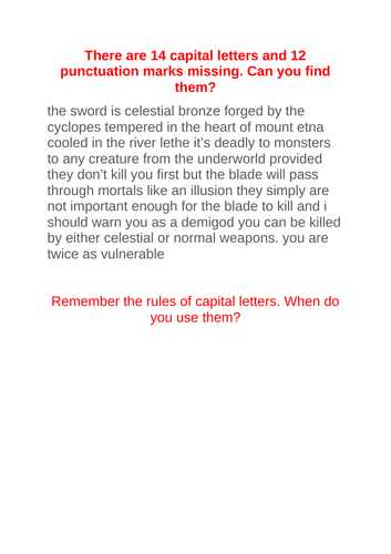 Percy Jackson - capital letter activity