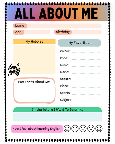 All about me worksheet