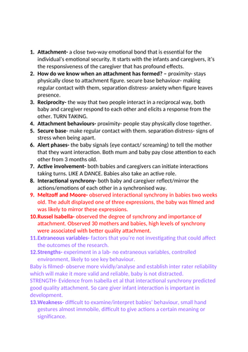 AQA A LEVEL PSYCHOLOGY ATTACHMENT TOPIC NOTES