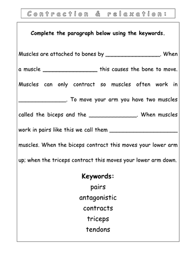 Year 7 - Living systems - L9 - Muscles worksheet  (SEN)