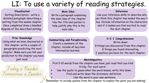 Active Reading Strategies Menu - Variety of strategies