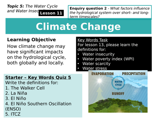 11 - Climate Change. Edexcel, Pearson, A level, 9GEO. Water Cycle and Water Insecurity