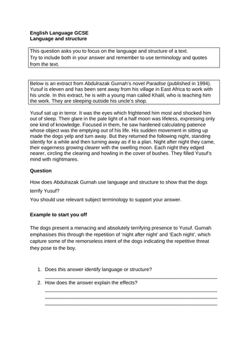 English GCSE Language and structure practice